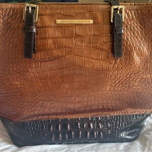 Brahmin Tan and Black Croc Embossed Handbag